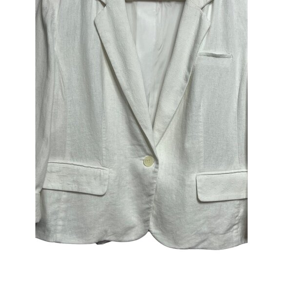 Cato Women White Cropped Linen Blend Blazer Jacket XL Shoulder Pads Minimalist - Picture 4 of 16